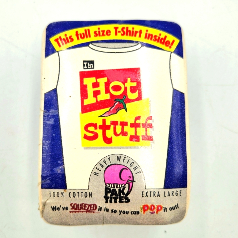 Vintage Paktites Hot Stuff Chili Pepper Compressed T Shirt Unisex XL Cotton USA